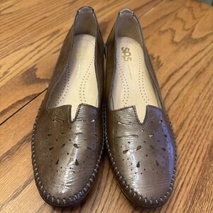 SAS Sonyo Womens Sz 7W Portobello Brown Perforated Patent Leather Pump Shoes